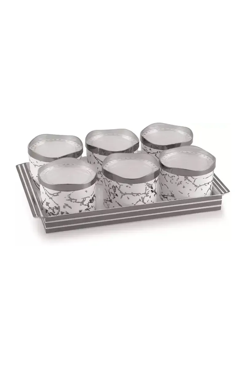 Liza Plastic Hibiki Serving Tray with 6 Jars - 500 ml (Each)