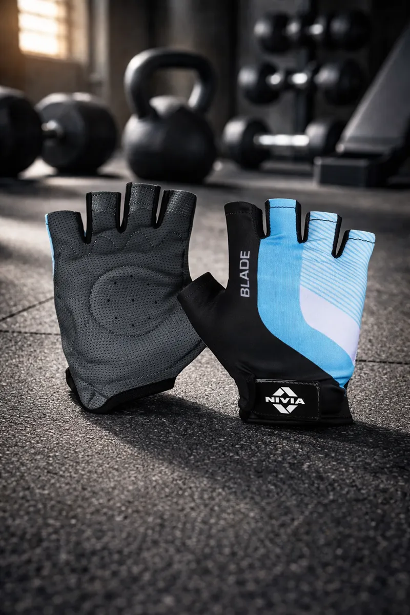 Nivia Blade Fitness & Sports Unisex Gloves (Blue, pack of 1) - Large