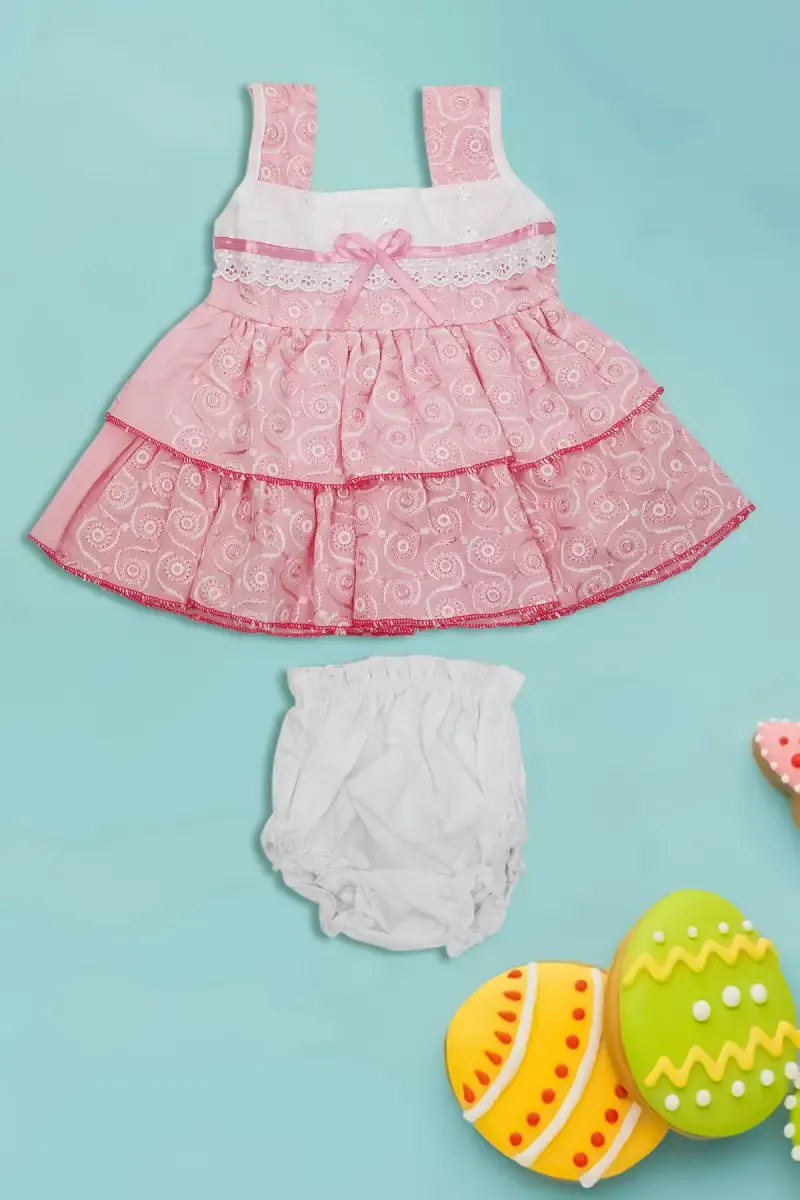 Embroidered Frock with Panty for Just Born Girls (2-Pcs Set)