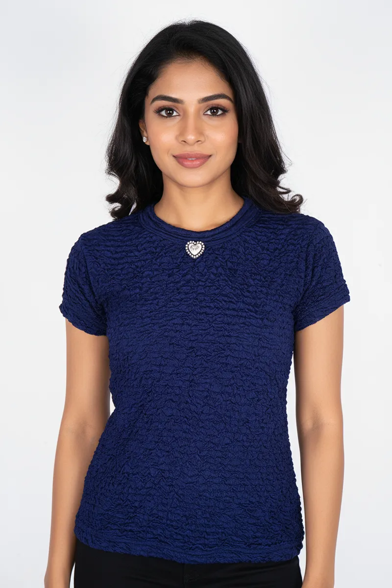 Cotton Lycra Solid T-Shirt for Women 016874XXLNAVBLU