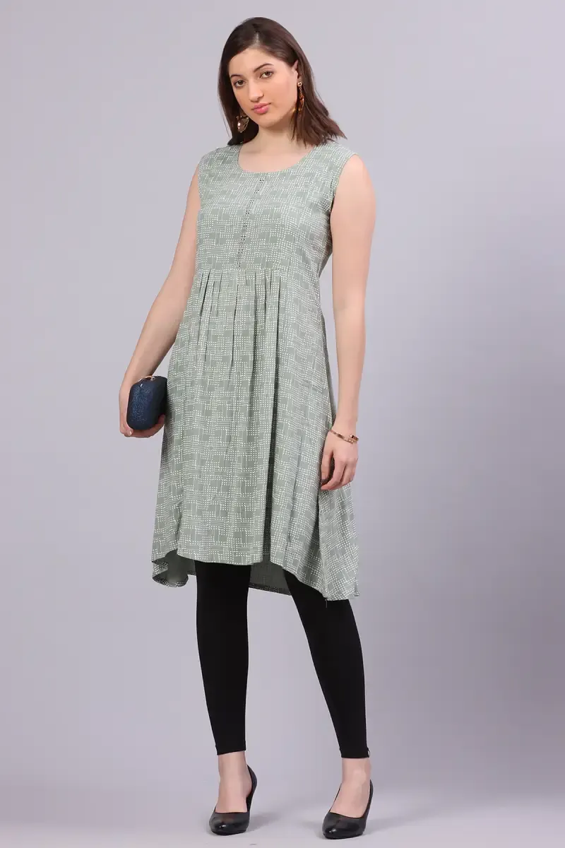 Cotton Blend Printed A-Line Kurti for Women 016953XLGRE