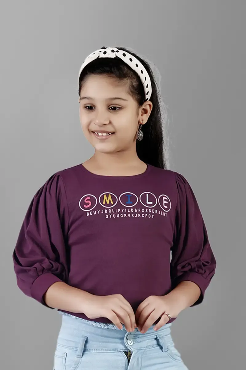 Girl's Cotton Lycra Blend Printed Tops(5 - 17 Yrs) 0170281112YRSPUR
