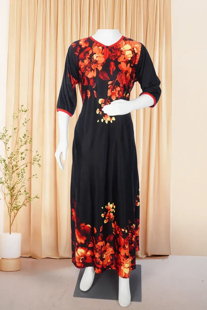 Polyester Floral Printed Nighty for Women 017039REDXL
