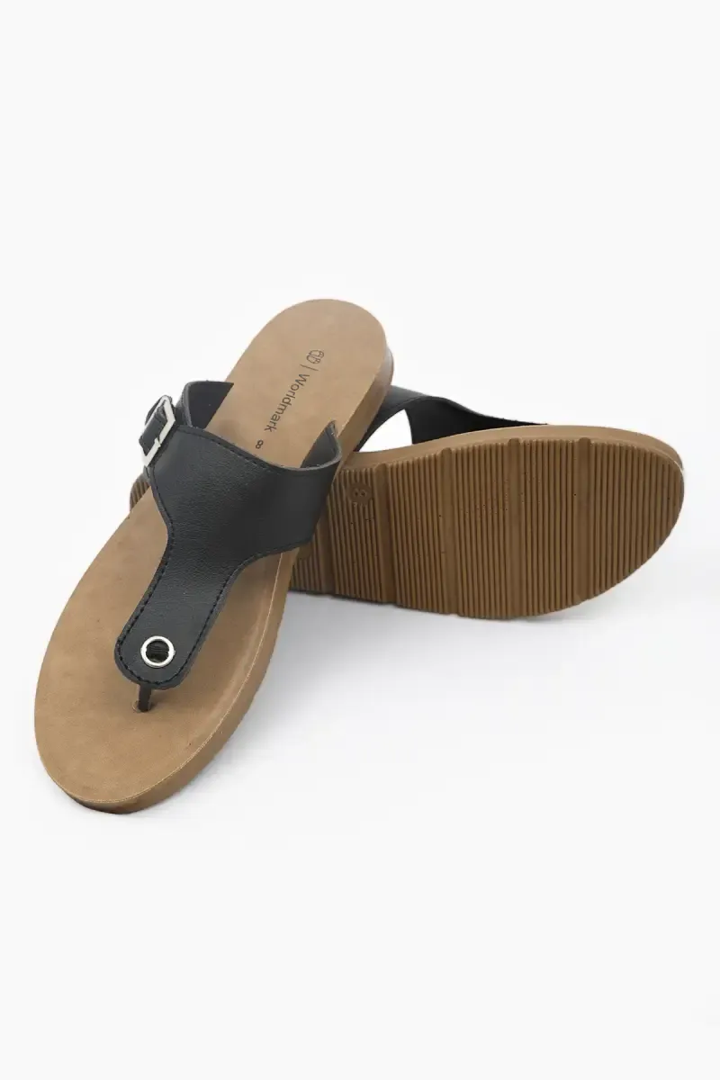 Women's T-Strap Flat Slippers with Buckles 0170555BLA