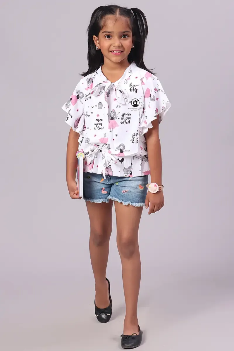 Girl's Polyester Printed Top (1 - 4 Yrs) 01707434YRSWHI