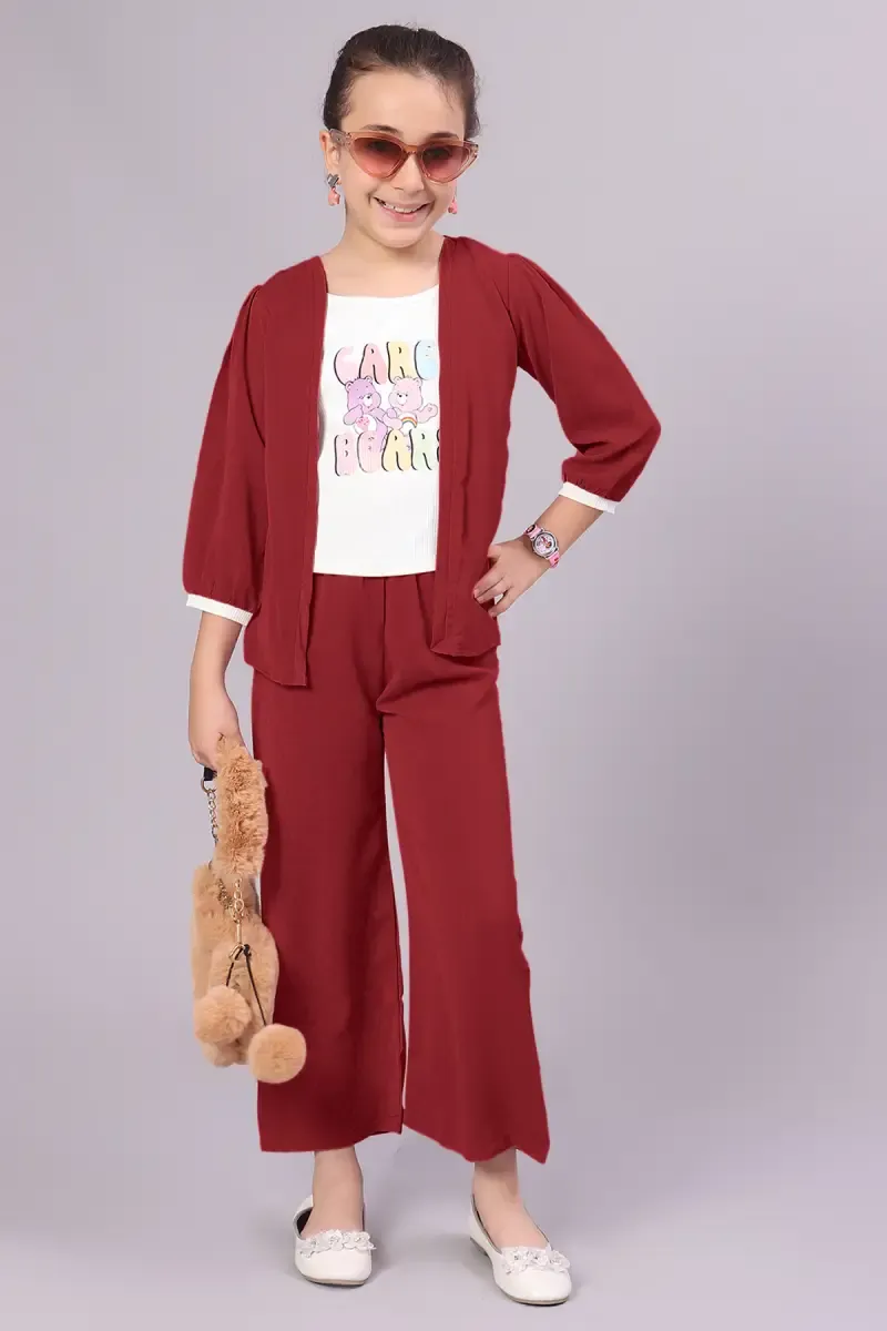 Girl's Polyester Printed Top With Palazzo Set (3 - 17 Yrs) 017143RED1314YRS