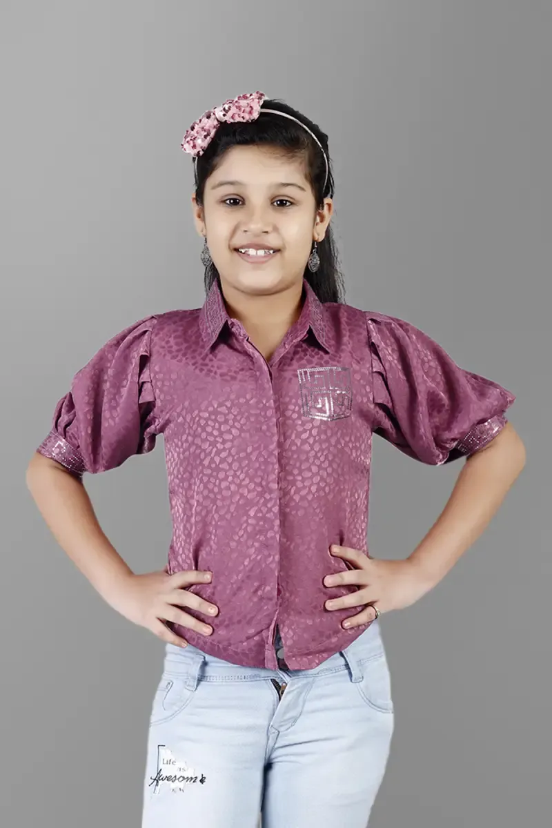 Girl's Georgette Printed Shirt Style Tops(5 - 17 Yrs) 017145910YRSPUR