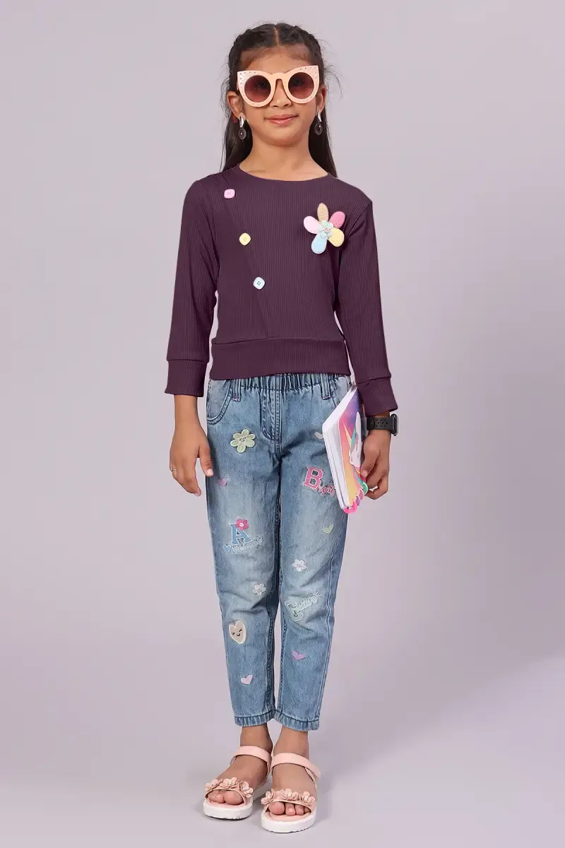 Girl's Corduroy Solid Tops (1 - 4 Yrs)  01720623YRSBUR