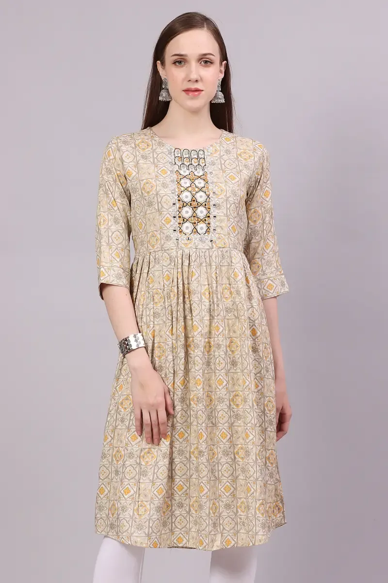 Cotton Blend Embroidered Kurti for Women