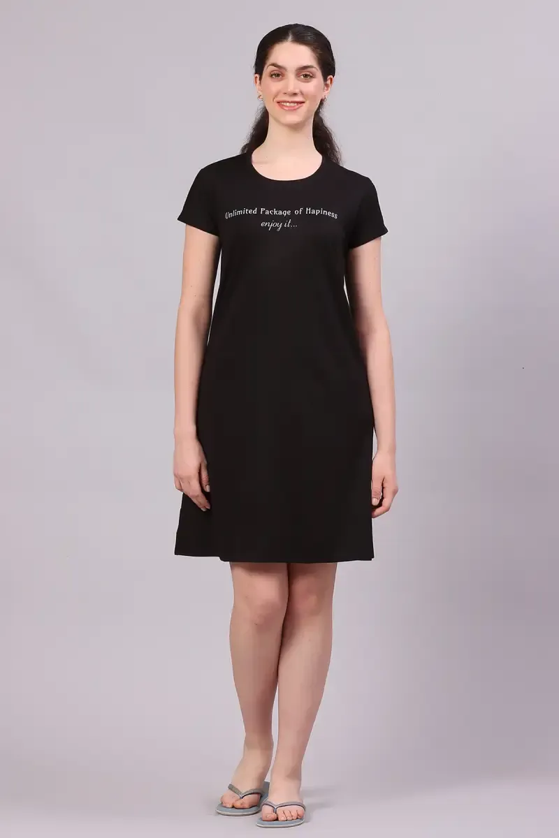 Cotton Blend Printed Sleepshirt For Women 017258BLAXL