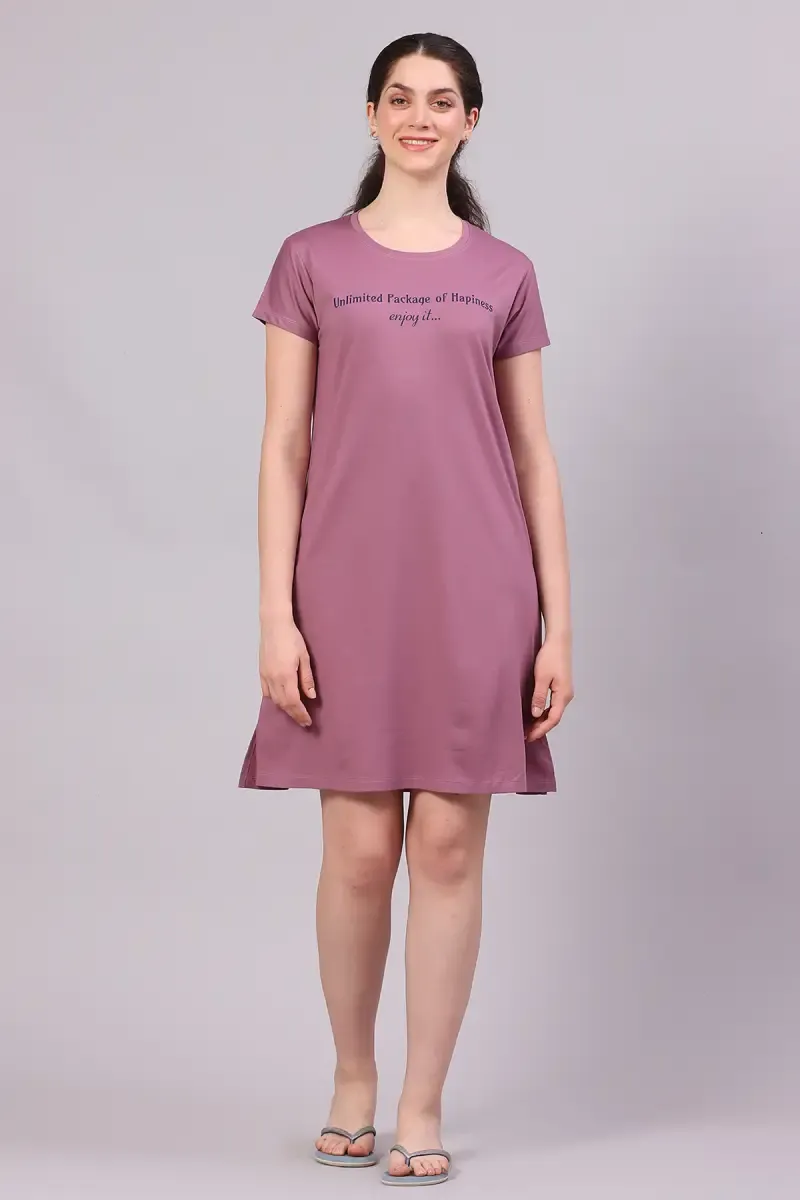 Cotton Blend Printed Sleepshirt For Women 017258PURXL