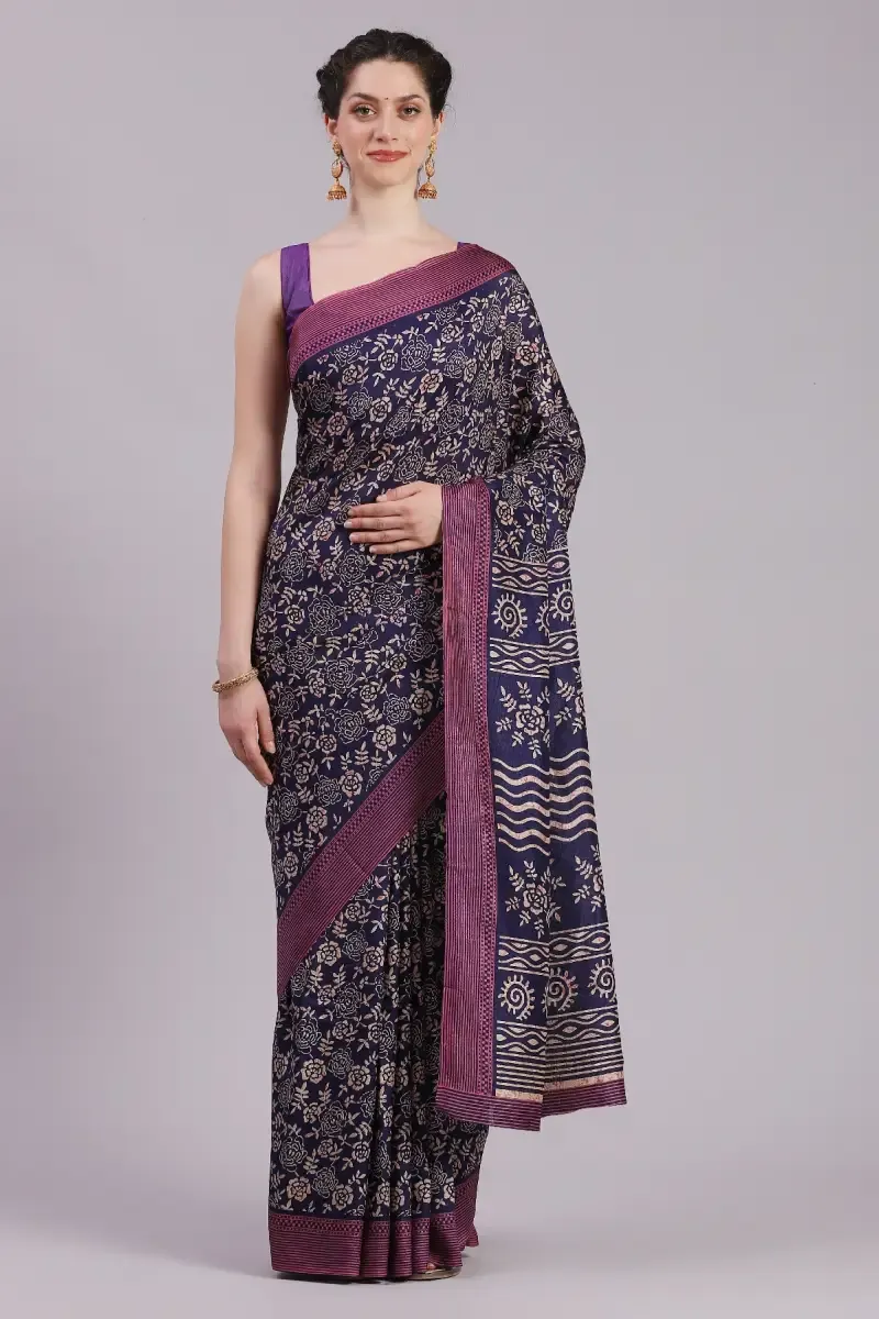 Crepe Printed Saree for Women 017373NAVBLUFRESIZ