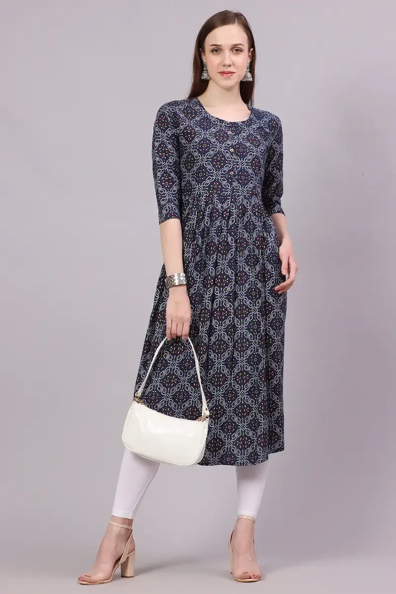 Rayon Printed Kurta for Women  017464XXLBLU - Blue kurti - XXL kurti
