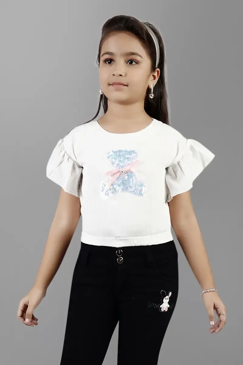 Girl's Georgette Applique Work Tops(5 - 17 Yrs) 0174701112YRSWHI