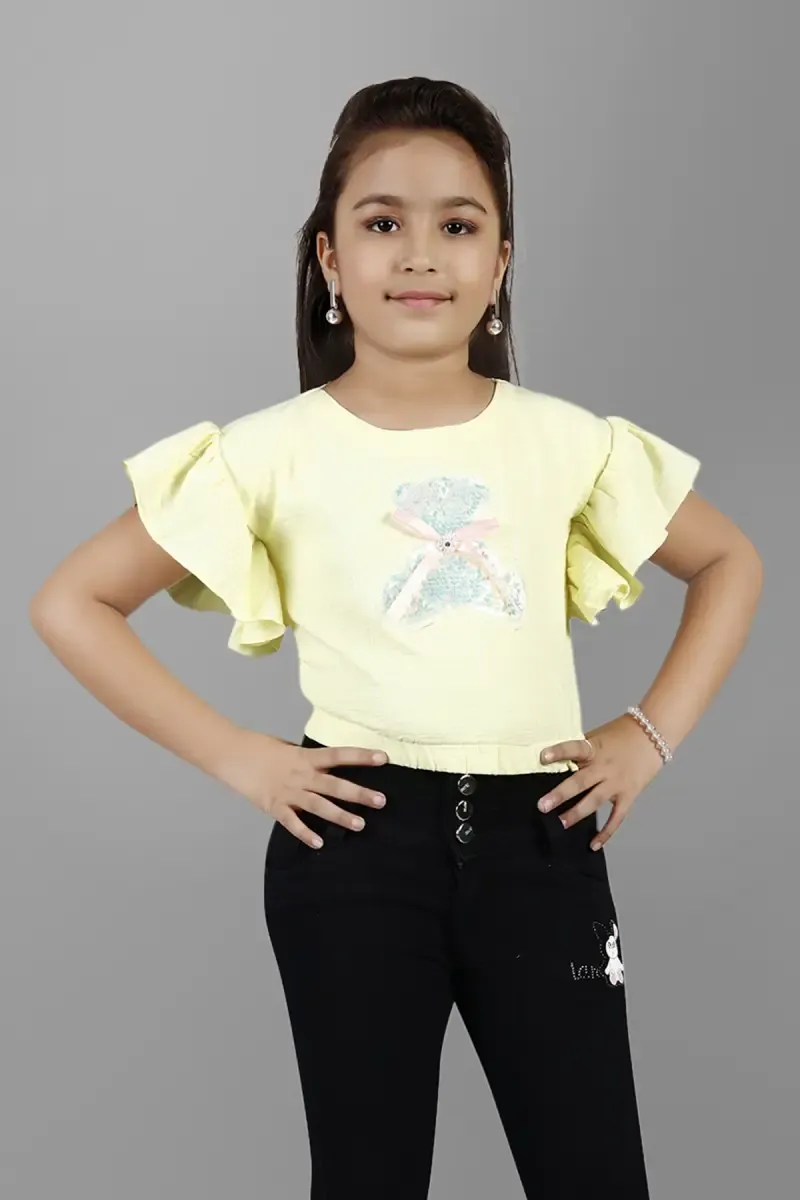 Girl's Georgette Applique Work Tops(5 - 17 Yrs) 017470910YRSYEL