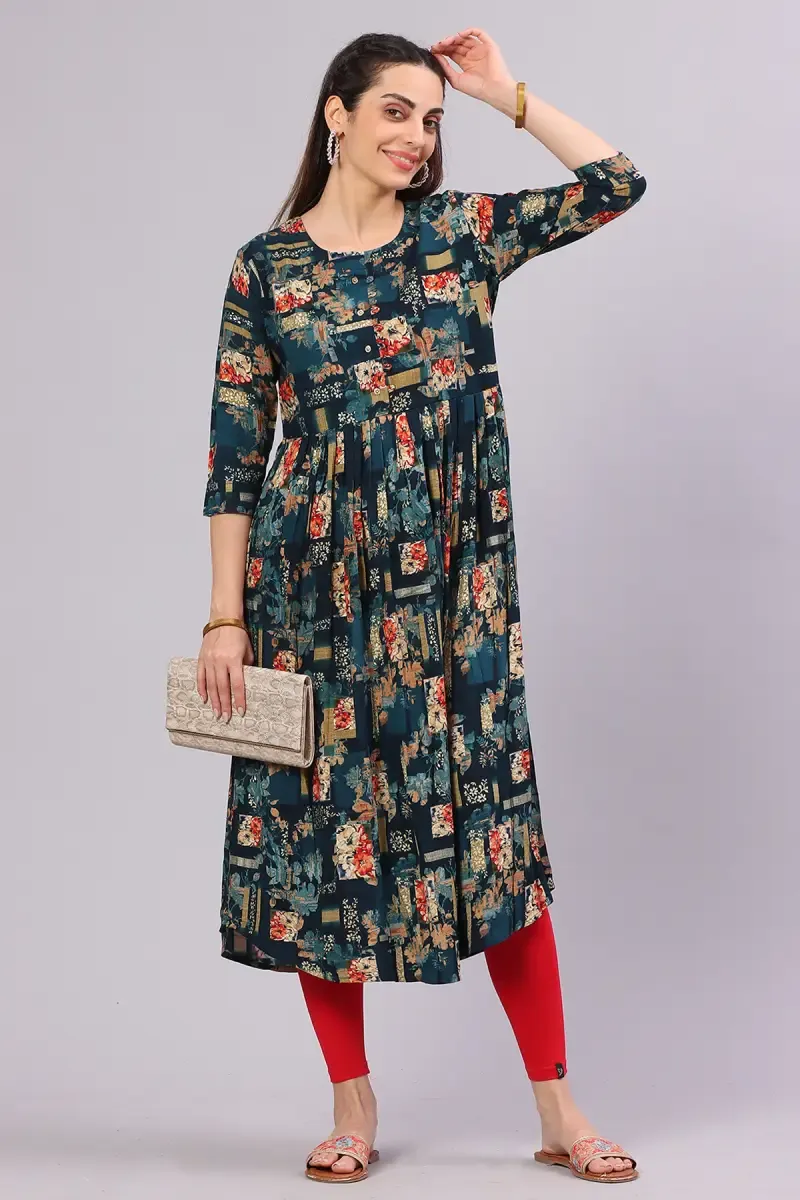 Rayon Printed Anarkali Kurta for Women