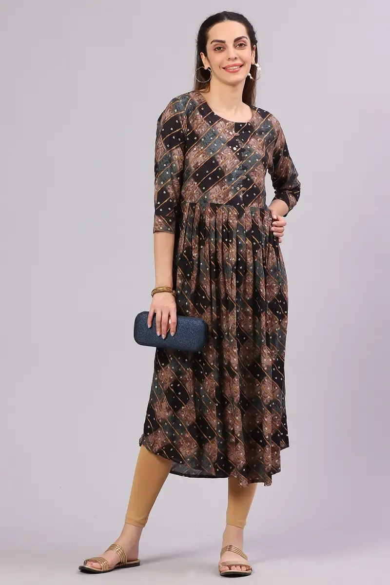 Rayon Printed Anarkali Kurti for Women 017485XXLBRO
