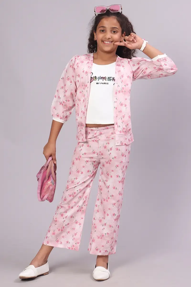 Girl's Georgette Printed Top With Pant Set (5 - 17 Yrs) 017537LIGPIN910YRS