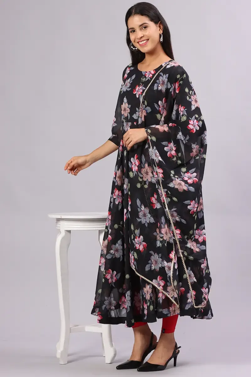 Georgette Printed Kurti with Dupatta Set for Women