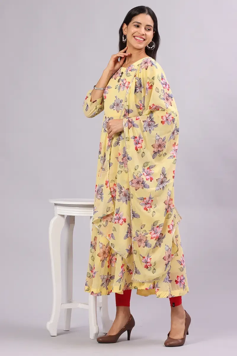 Georgette Printed Kurti with Dupatta Set for Women  017539XLYEL