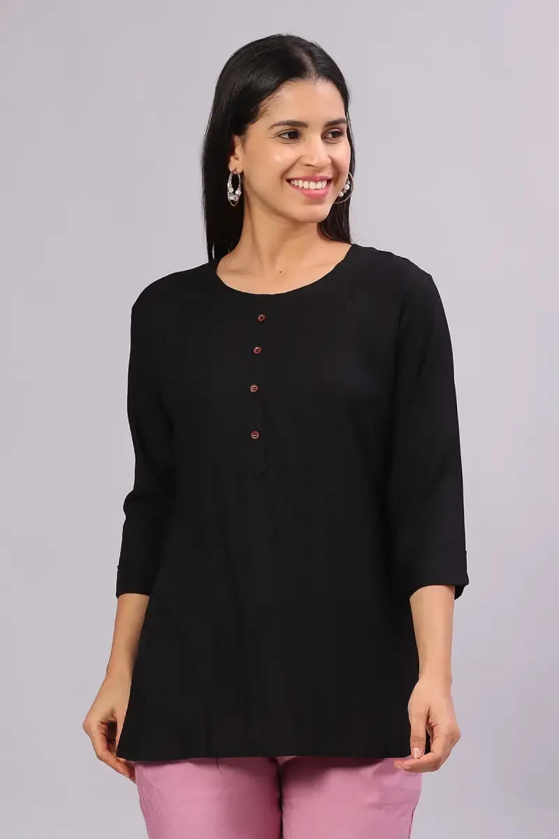 Rayon Solid Tunic Top for Women 017545MBLA