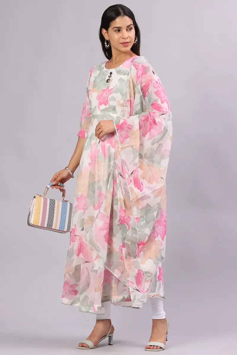 Georgette Printed Kurti with Dupatta Set for Women 017546LPIN