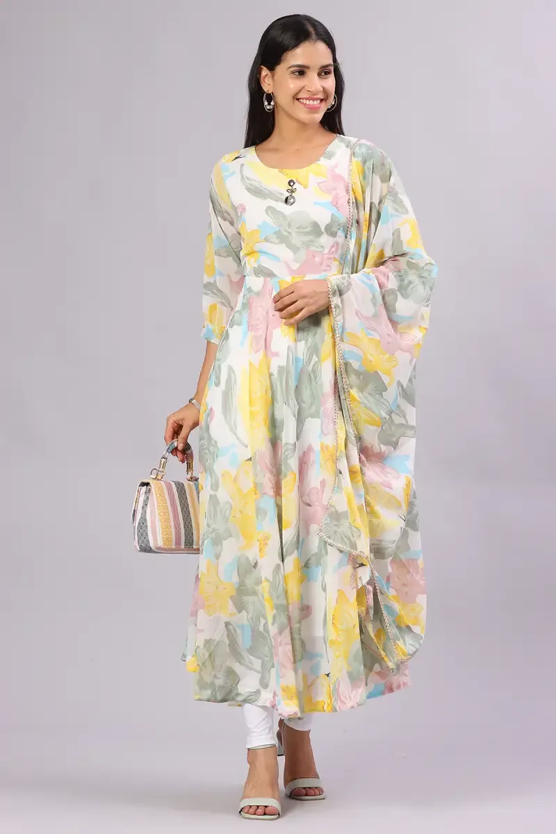 Georgette Printed Kurti with Dupatta Set for Women