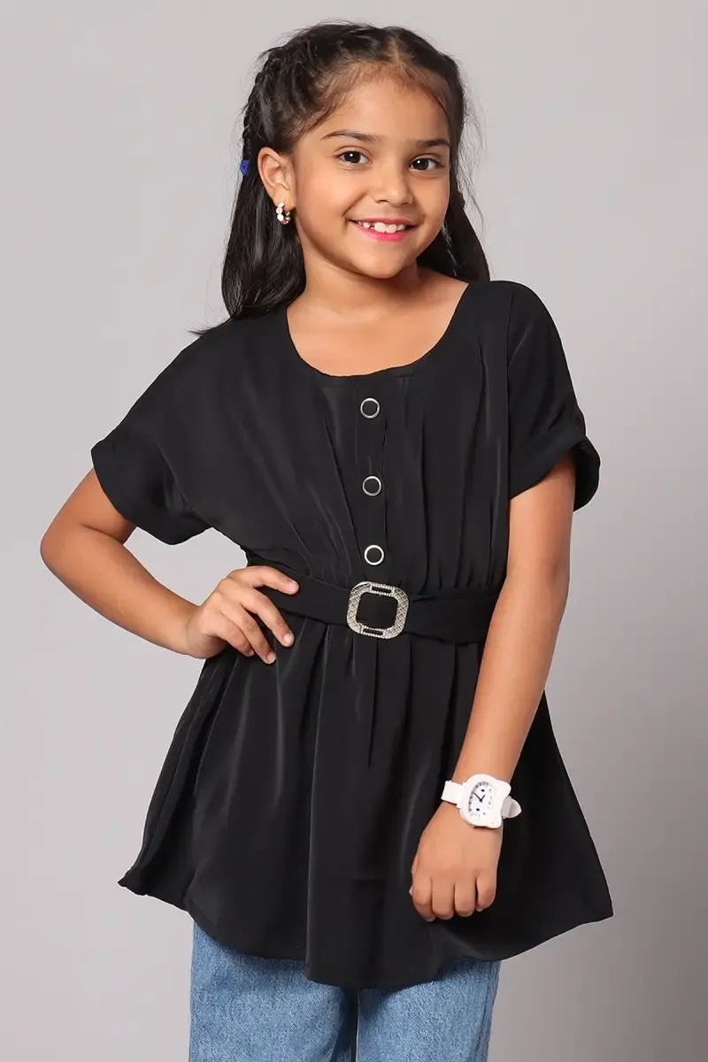 Girl's Georgette Solid Top (5 - 17 Yrs) 01755956YRSBLA