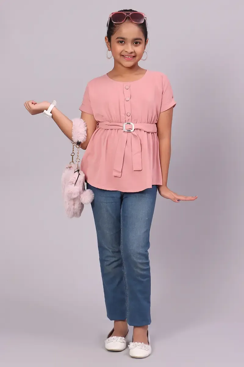 Girl's Georgette Solid Top (5 - 17 Yrs) 01755956YRSPEA