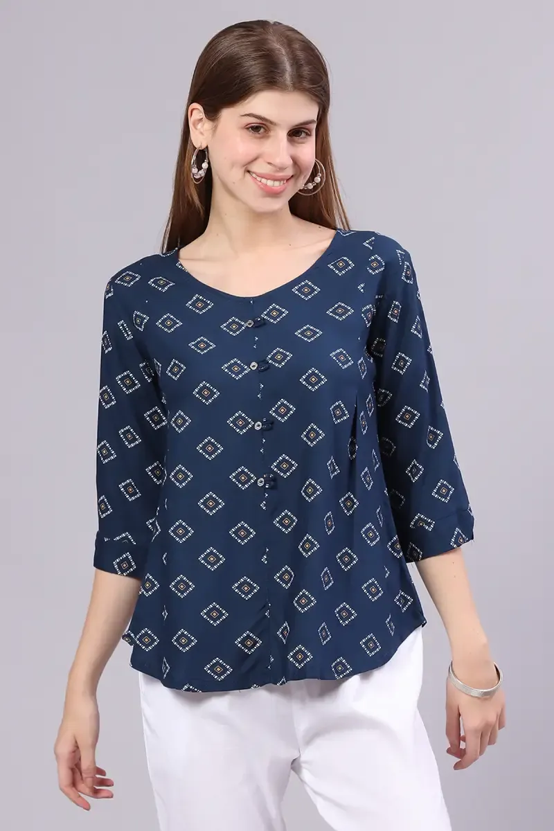 Rayon Abstract Print Tunic Top for Women