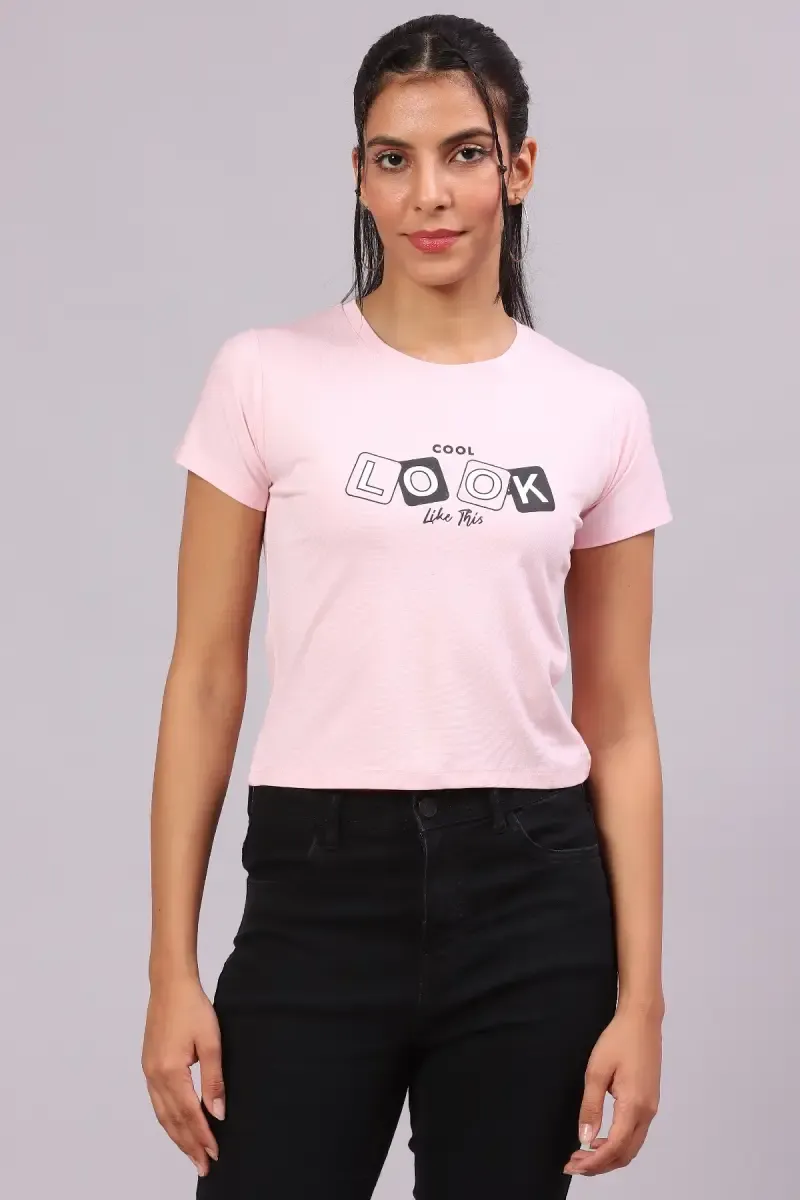 Lycra Typographic Printed T-Shirt for Women