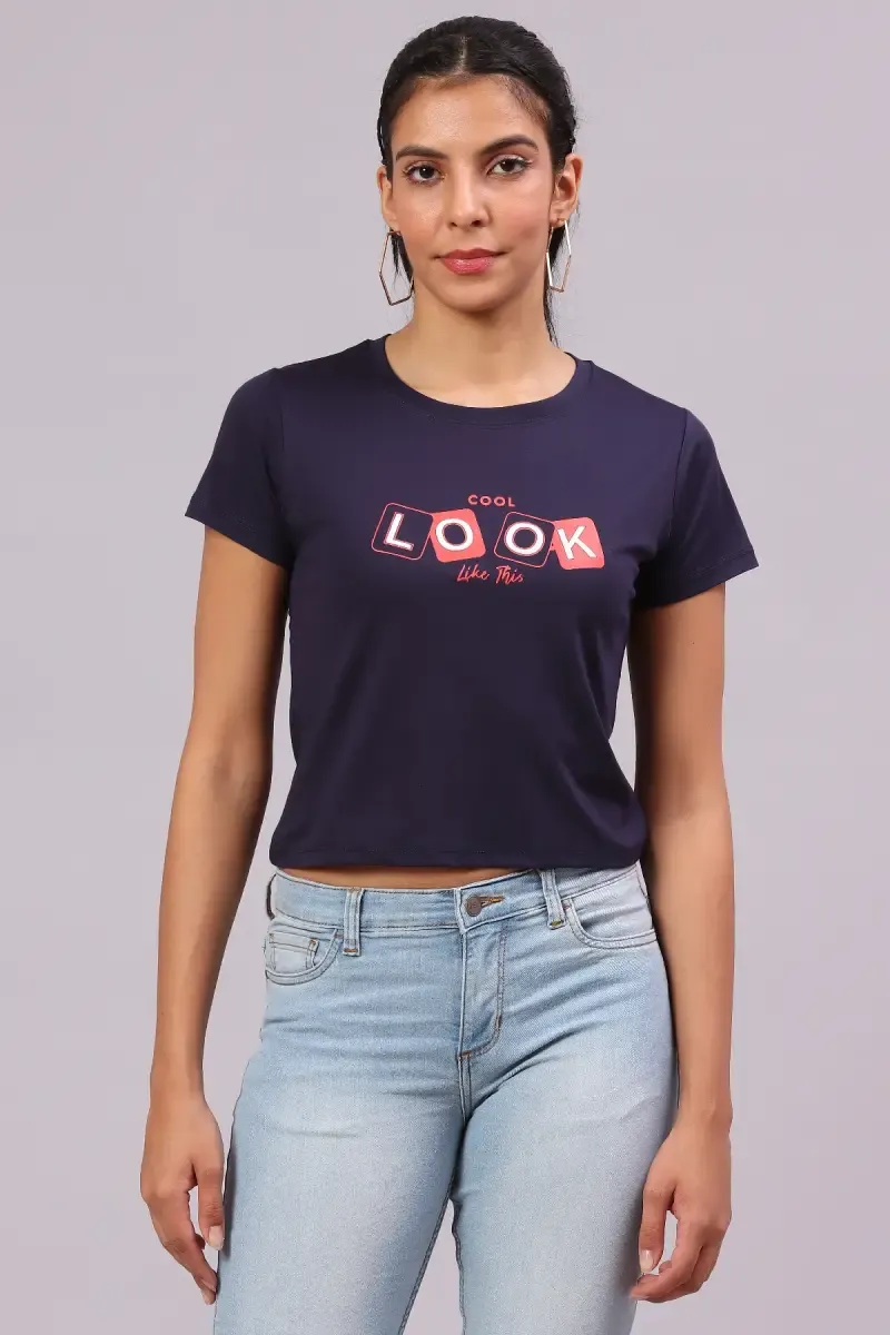 Lycra Typographic Printed T-Shirt for Women