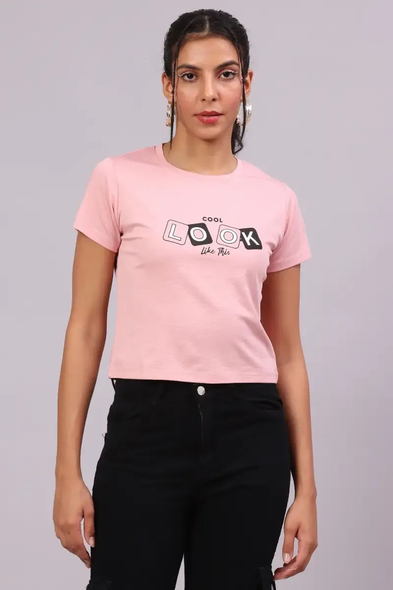 Lycra Typographic Printed T-Shirt for Women