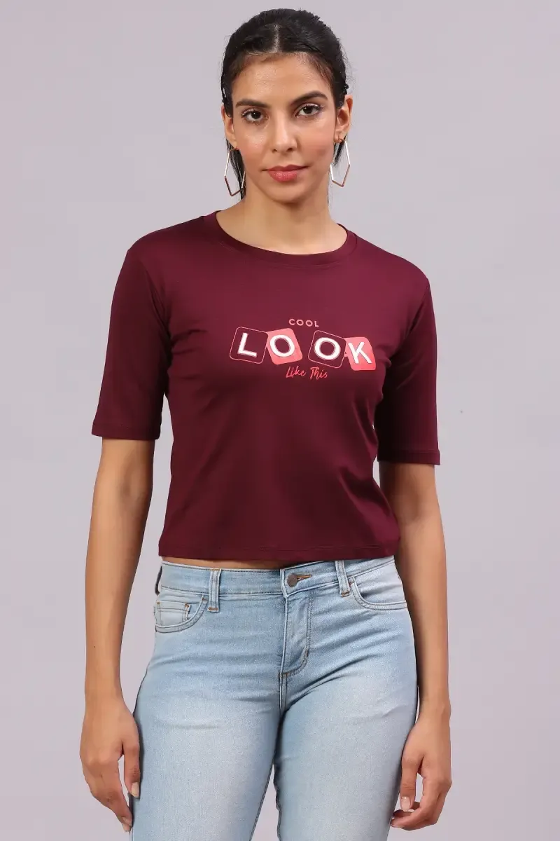Lycra Typographic Printed T-Shirt for Women