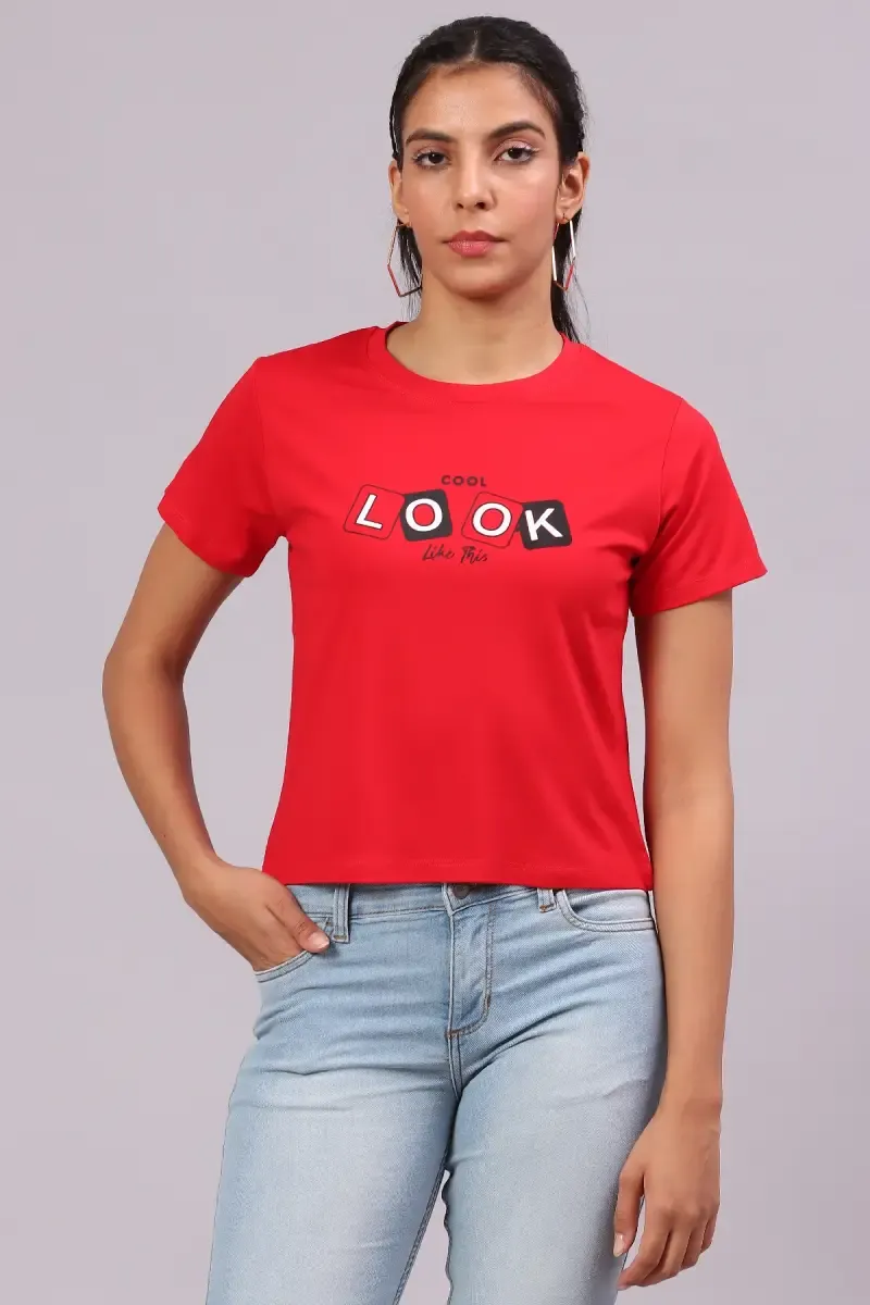 Lycra Typographic Printed T-Shirt for Women