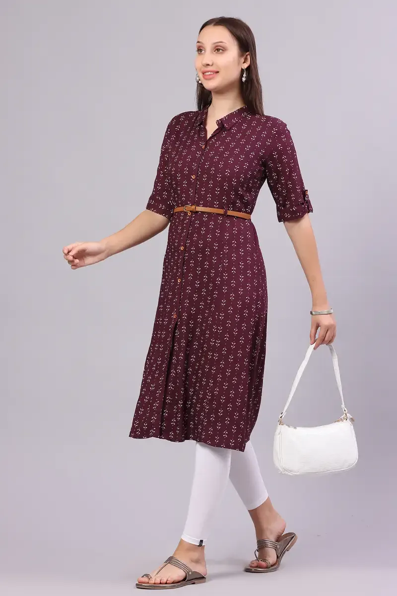 Cotton Blend Printed Kurta with Belt for Women 0176623XLWIN