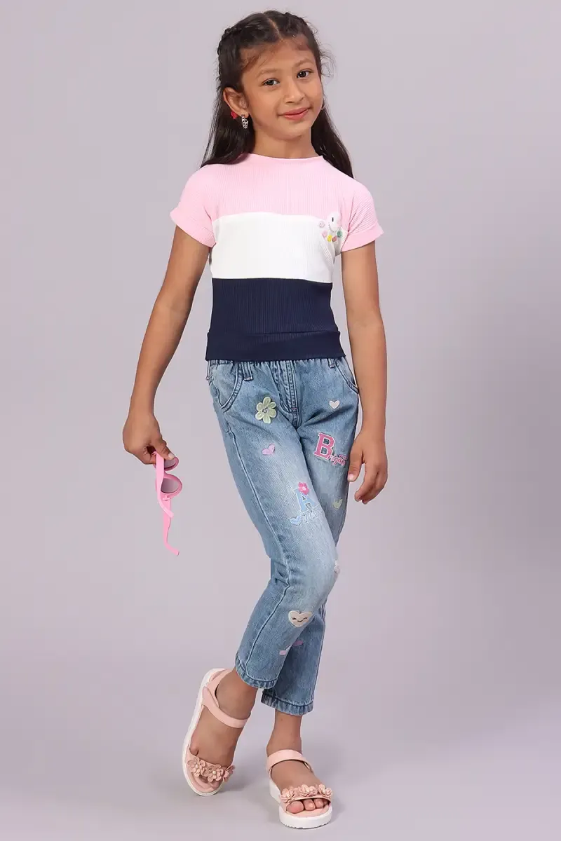 Girl's Corduroy Color Blocked Top (1 - 4 Yrs) 01766612YRSBABPIN&NAVBLU