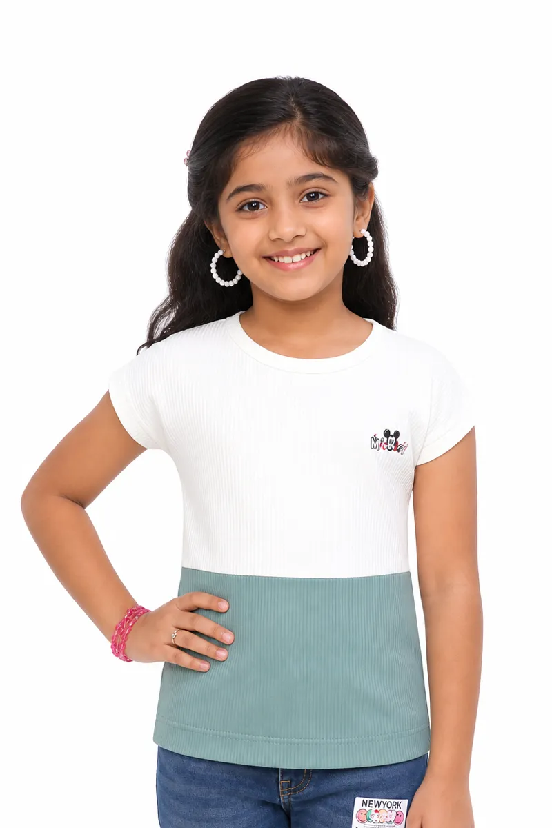 Girl's Corduroy Color Blocked Top (1 - 17 Yrs) 017671910YRSGRE