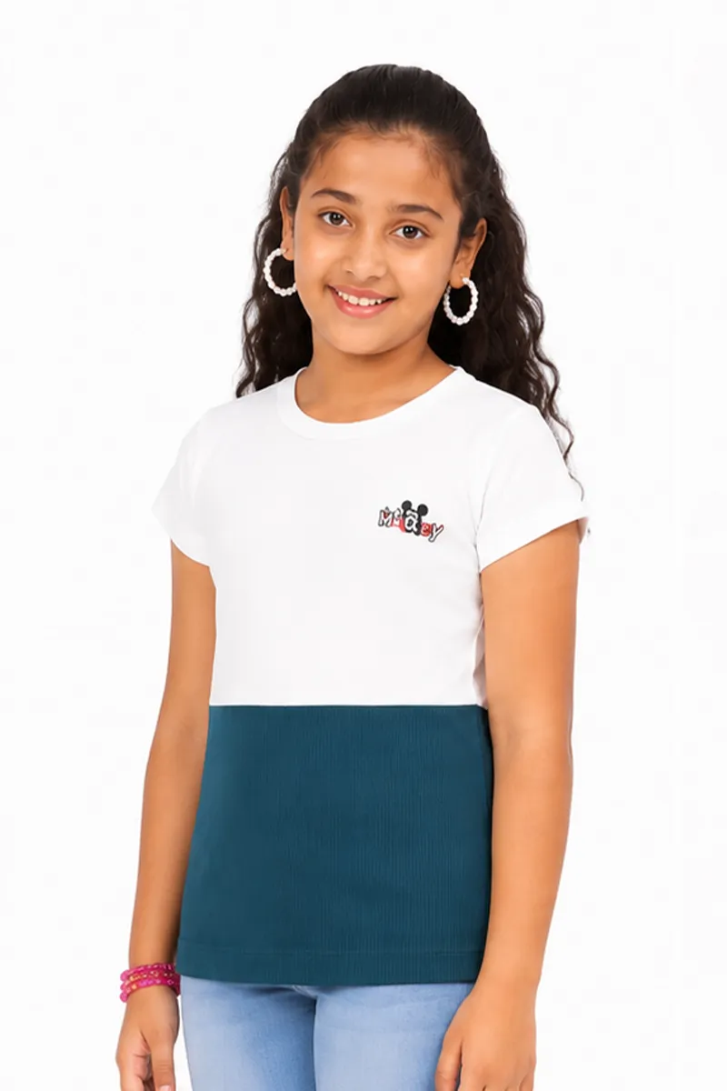 Girl's Corduroy Color Blocked Top (1 - 17 Yrs) 017671910YRSTEA