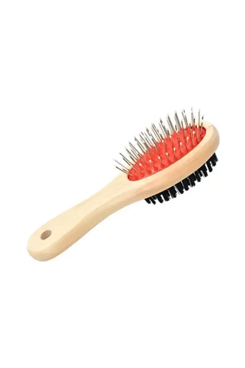 Canine Double Sided Wooden Handle Brush For Pets (Multicolor) - Small