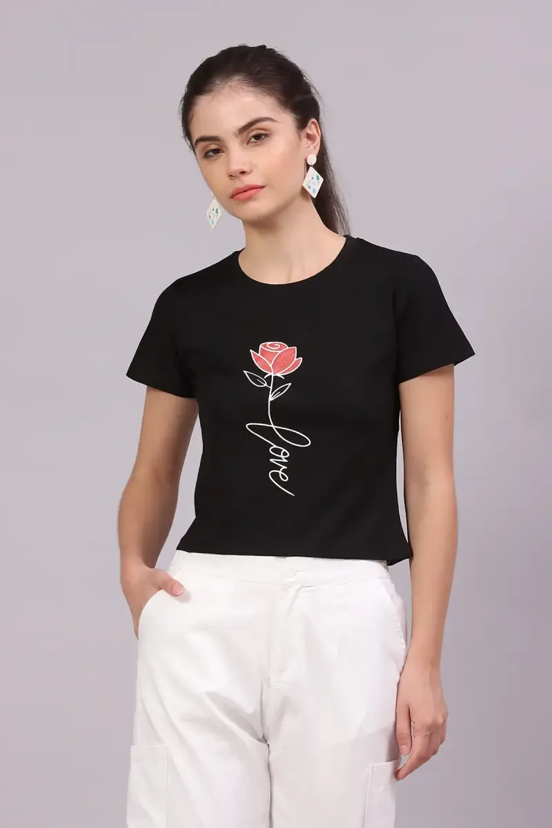 Lycra Printed T-Shirt for Women 017792LBLA