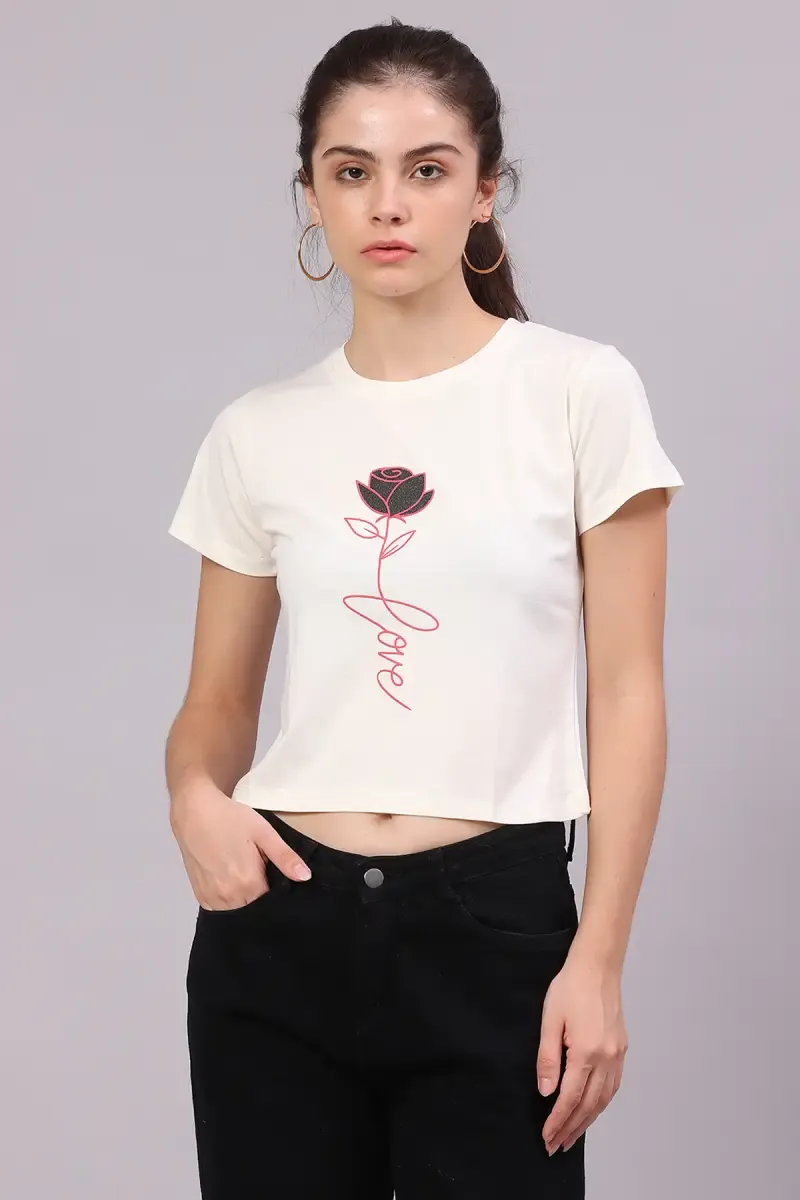 Lycra Printed T-Shirt for Women 017792XLOFFWHI