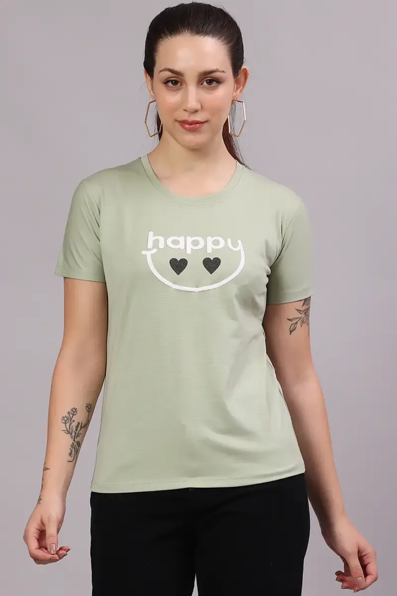 Cotton Lycra Graphic Print T-Shirt for Women 017824LLIGGRE