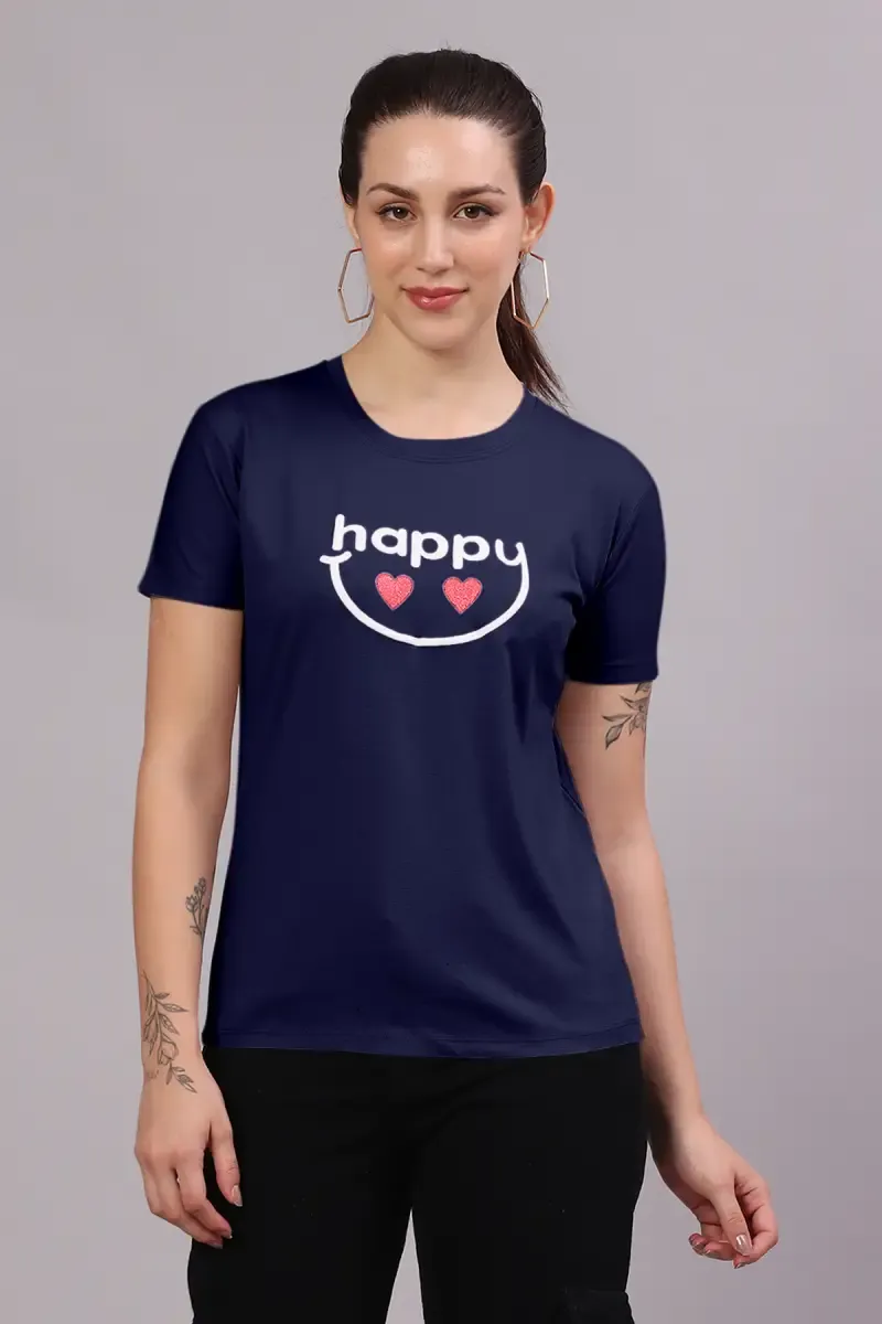 Cotton Lycra Graphic Print T-Shirt for Women 017824XXLNAVBLU