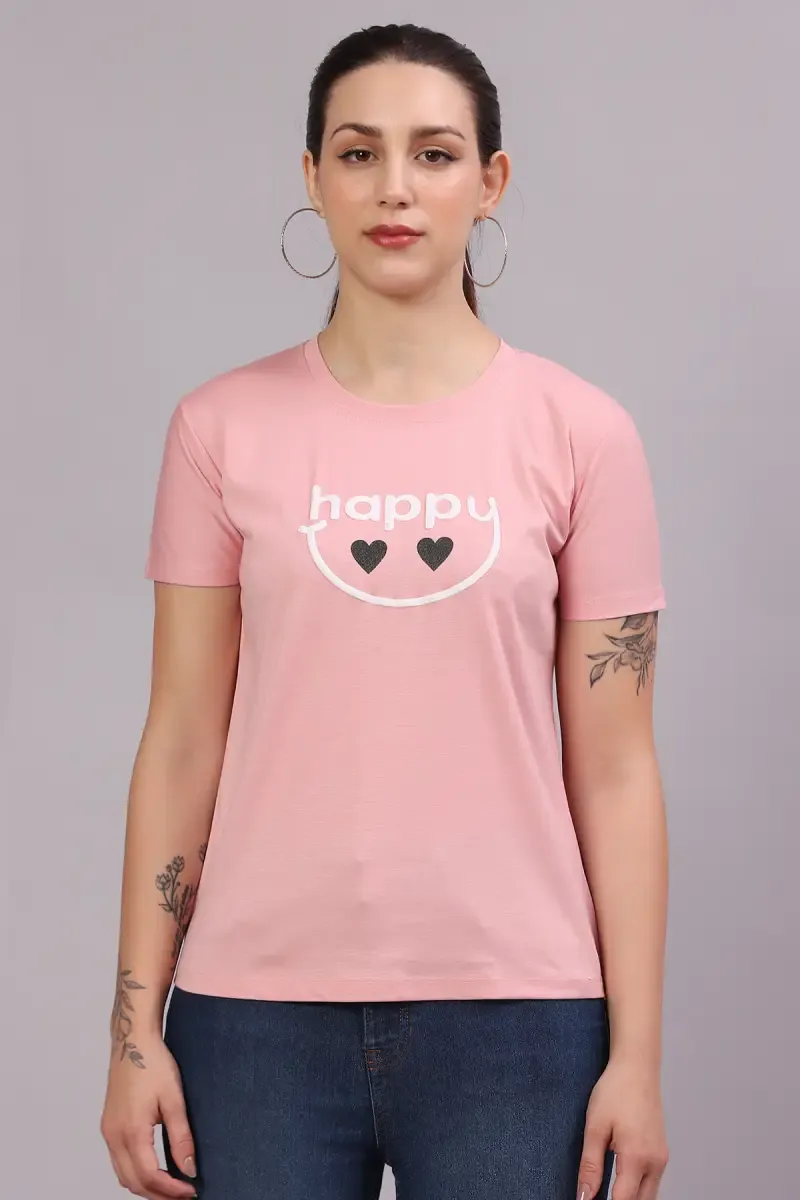 Cotton Lycra Graphic Print T-Shirt for Women 017824XXLPIN