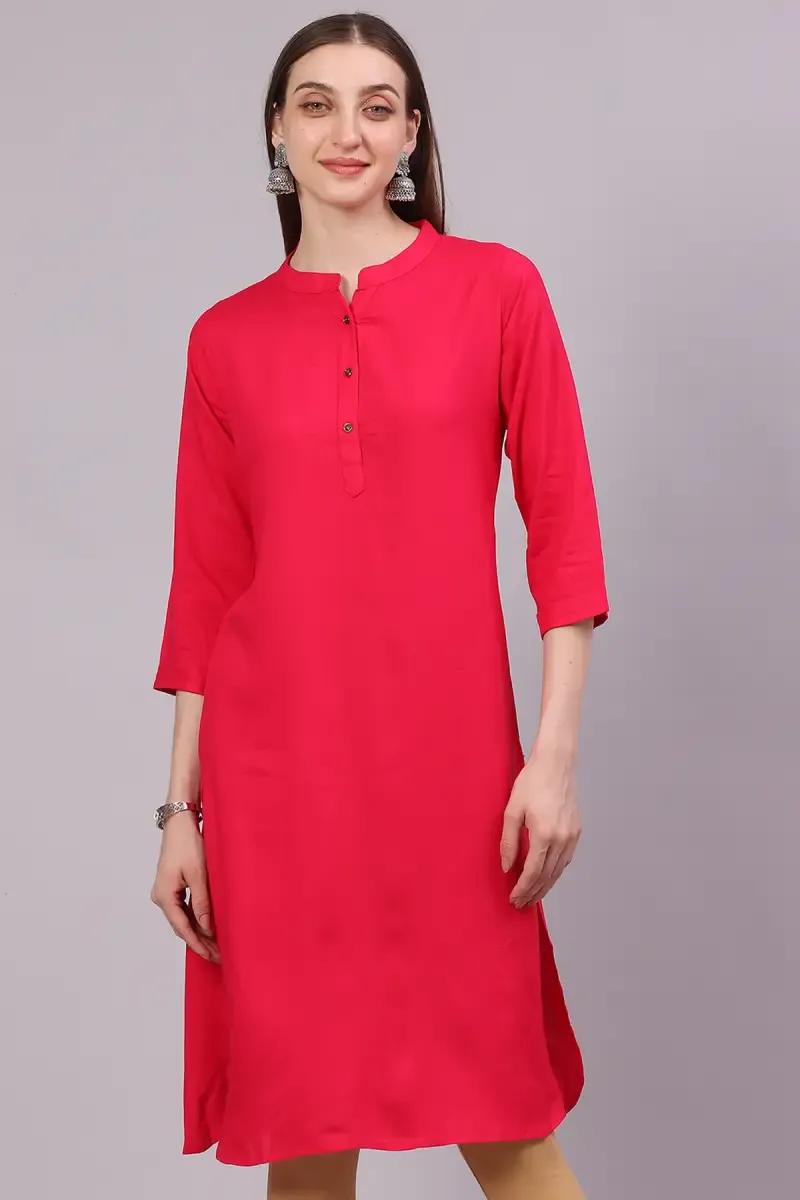 Rayon Solid Kurti for Women 017831MPIN - Pink kurti - M kurti