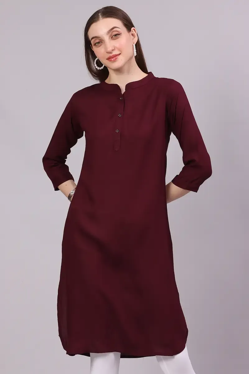 Rayon Solid Kurti for Women 017831XXLBUR