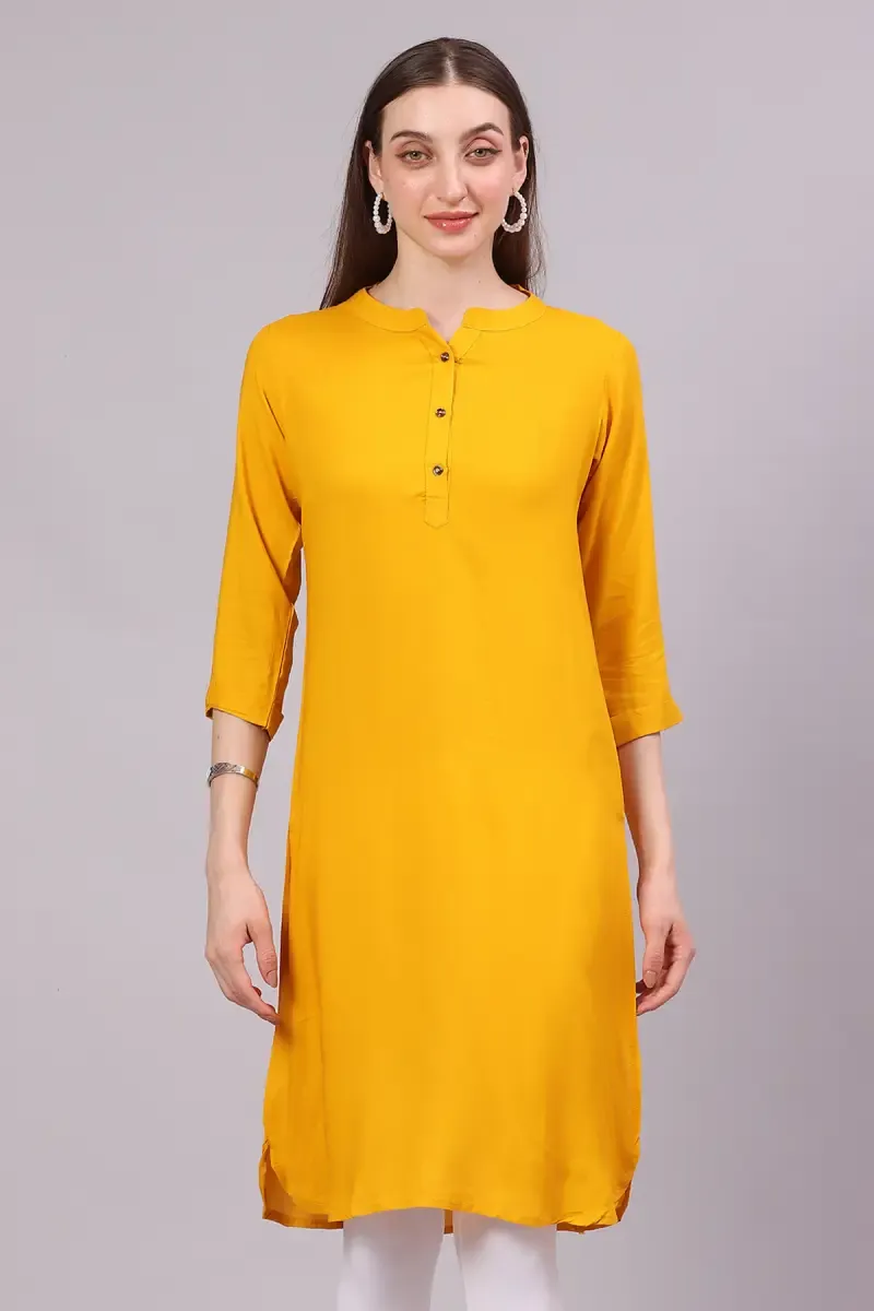 Rayon Solid Kurti for Women 017831XXLYEL - Yellow kurti - XXL kurti