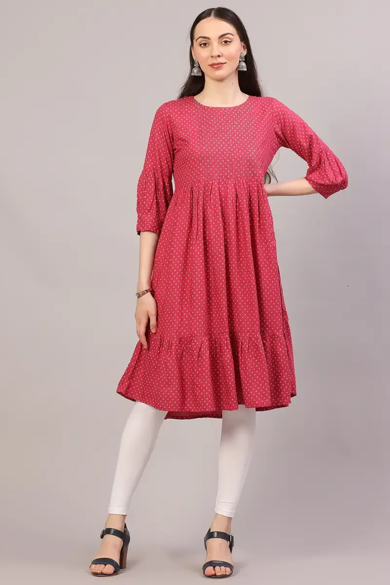 Rayon Printed Kurti for Women 017852XXLPIN - Pink kurti - XXL kurti