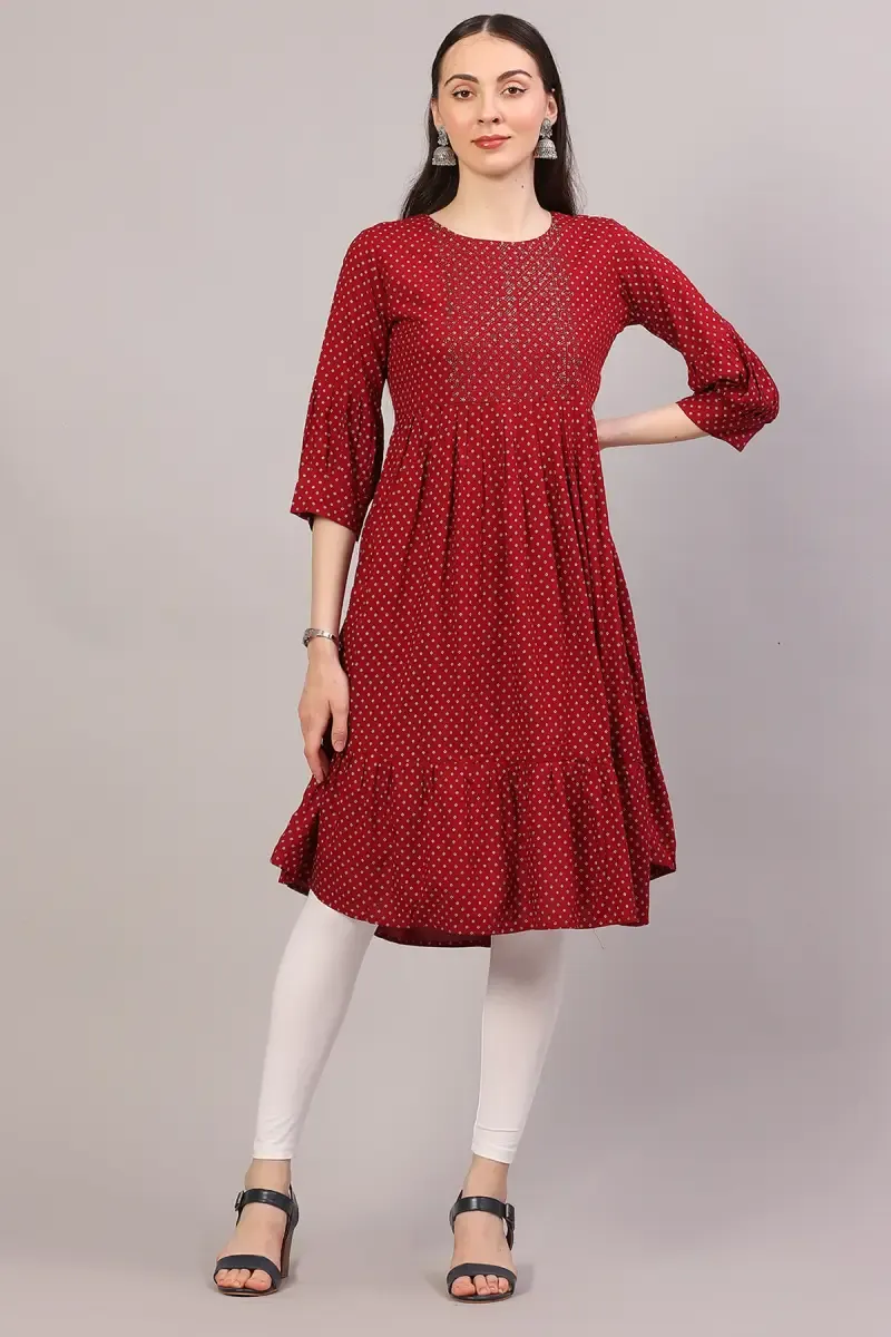 Rayon Printed Kurti for Women 017852XXLRED - Red kurti - XXL kurti